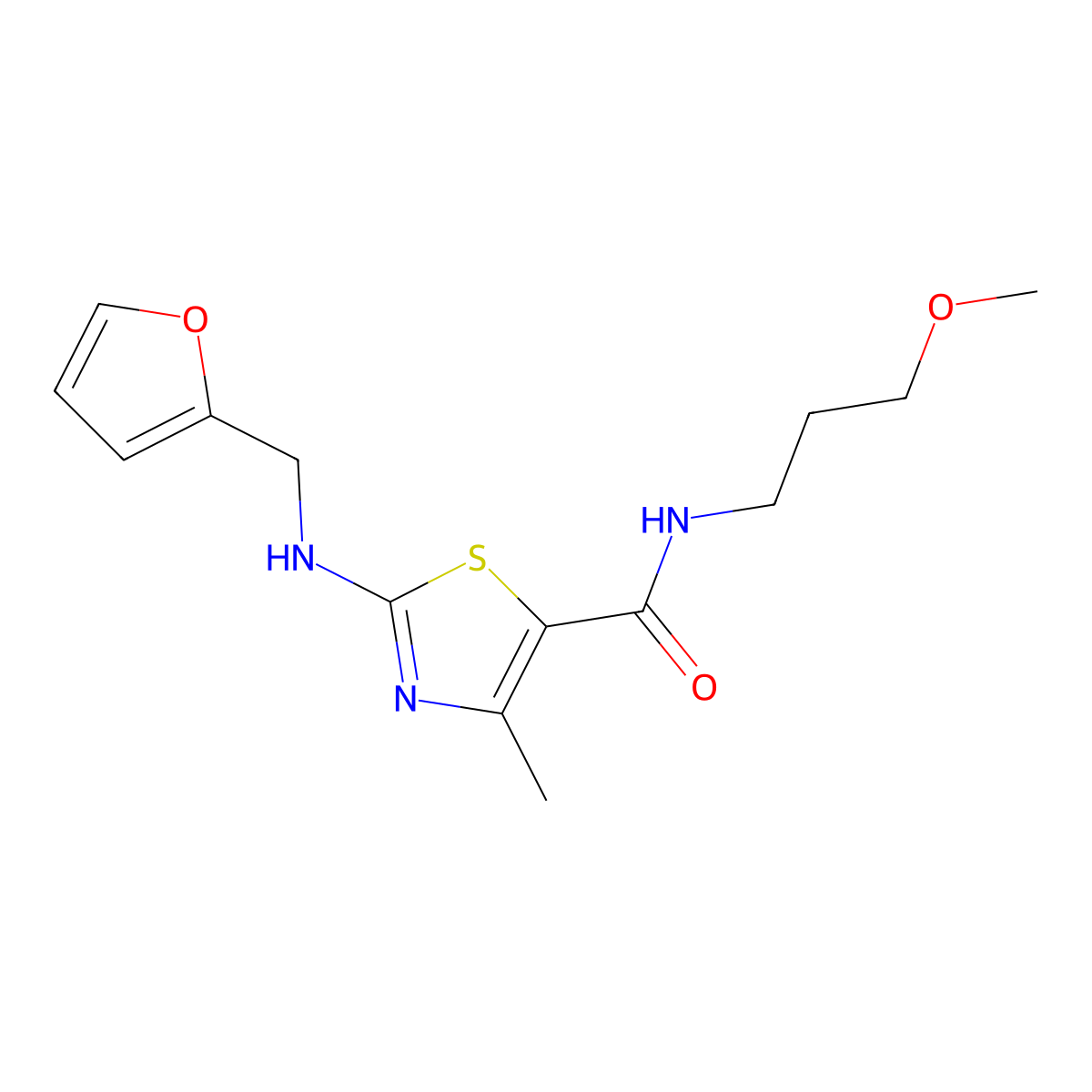 2-[(furan-2-ylmethyl)amino]-N-(3-methoxypropyl)-4-methyl-1,3-thiazole-5-carboxamide molecular structure, CAS 1232779-88-2