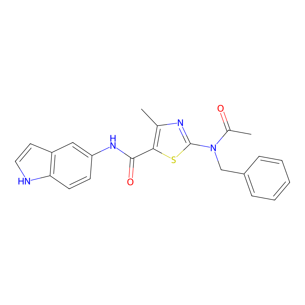 2-[acetyl(benzyl)amino]-N-(1H-indol-5-yl)-4-methyl-1,3-thiazole-5-carboxamide molecular structure, CAS 1232780-33-4