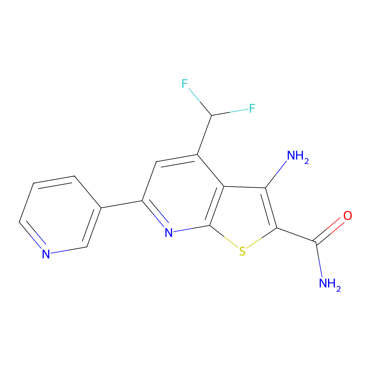 3-Amino-4-(difluoromethyl)-6-(pyridin-3-yl)thieno[2,3-b]pyridine-2-carboxamide molecular structure, CAS 1232780-58-3