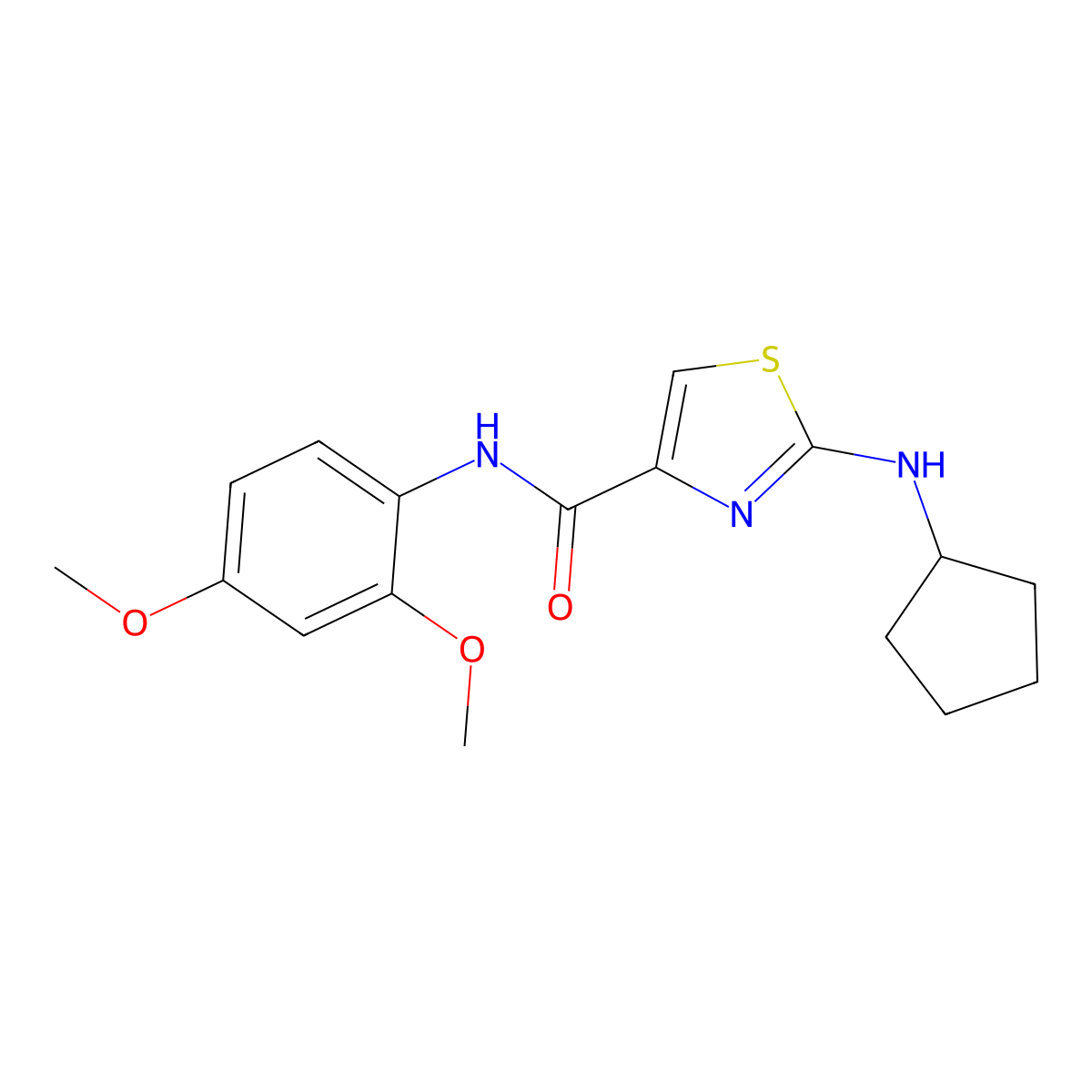 2-(cyclopentylamino)-N-(2,4-dimethoxyphenyl)-1,3-thiazole-4-carboxamide molecular structure, CAS 1232780-67-4