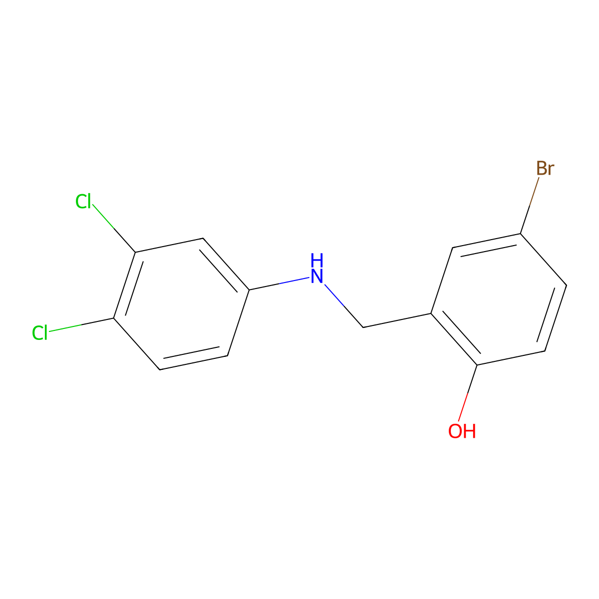 4-Bromo-2-{[(3,4-dichlorophenyl)amino]methyl}phenol molecular structure, CAS 1232780-77-6