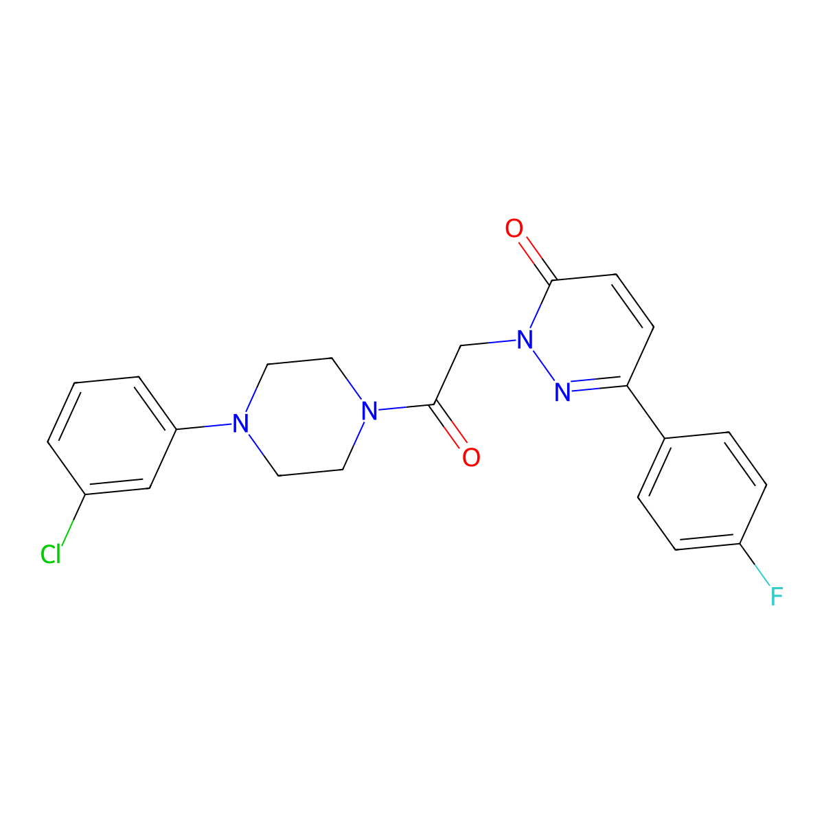 2-{2-[4-(3-chlorophenyl)piperazino]-2-oxoethyl}-6-(4-fluorophenyl)-3(2H)-pyridazinone molecular structure, CAS 1232780-79-8