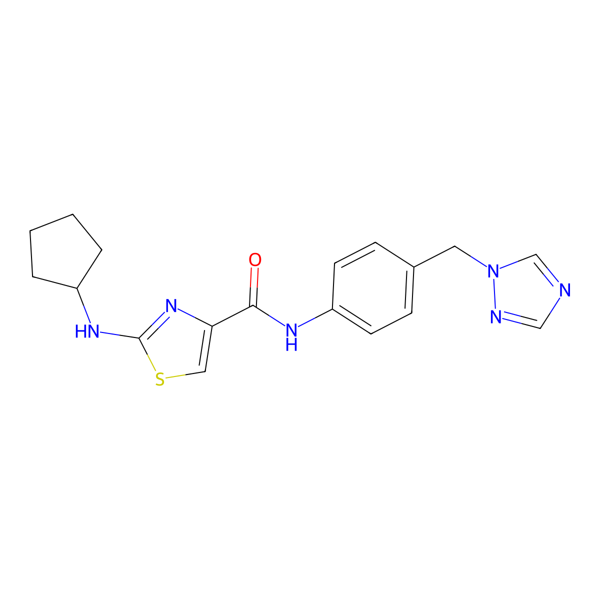 2-(cyclopentylamino)-N-[4-(1H-1,2,4-triazol-1-ylmethyl)phenyl]-1,3-thiazole-4-carboxamide molecular structure, CAS 1232780-84-5