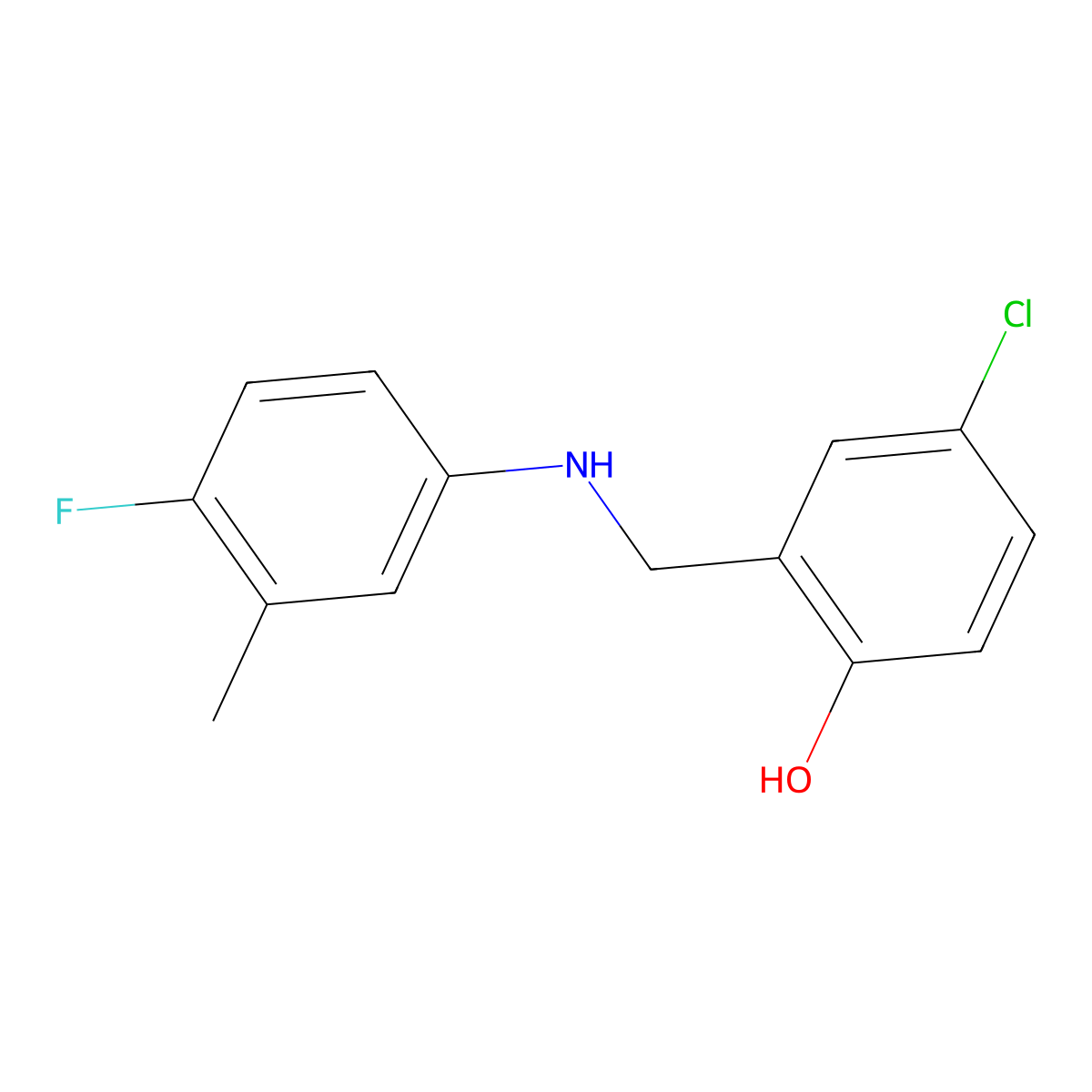 4-Chloro-2-{[(4-fluoro-3-methylphenyl)amino]methyl}phenol molecular structure, CAS 1232780-95-8
