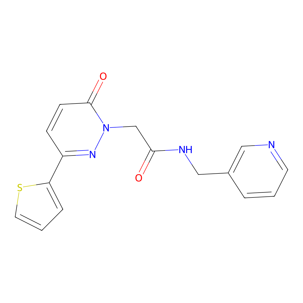 2-(6-oxo-3-(thiophen-2-yl)pyridazin-1(6H)-yl)-N-(pyridin-3-ylmethyl)acetamide molecular structure, CAS 1232781-07-5