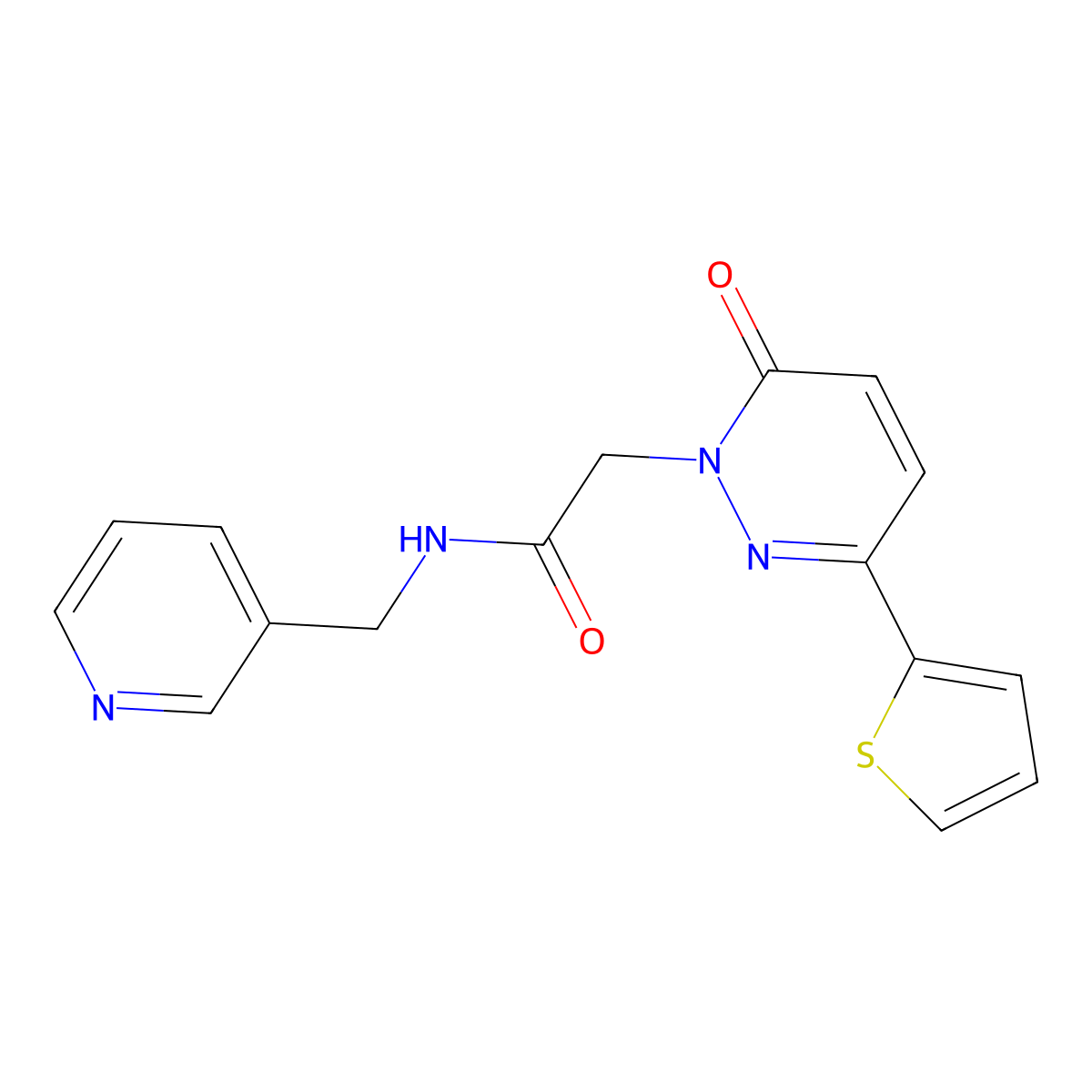 2-(6-oxo-3-(thiophen-2-yl)pyridazin-1(6H)-yl)-N-(pyridin-3-ylmethyl)acetamide molecular structure, CAS 1232781-07-5