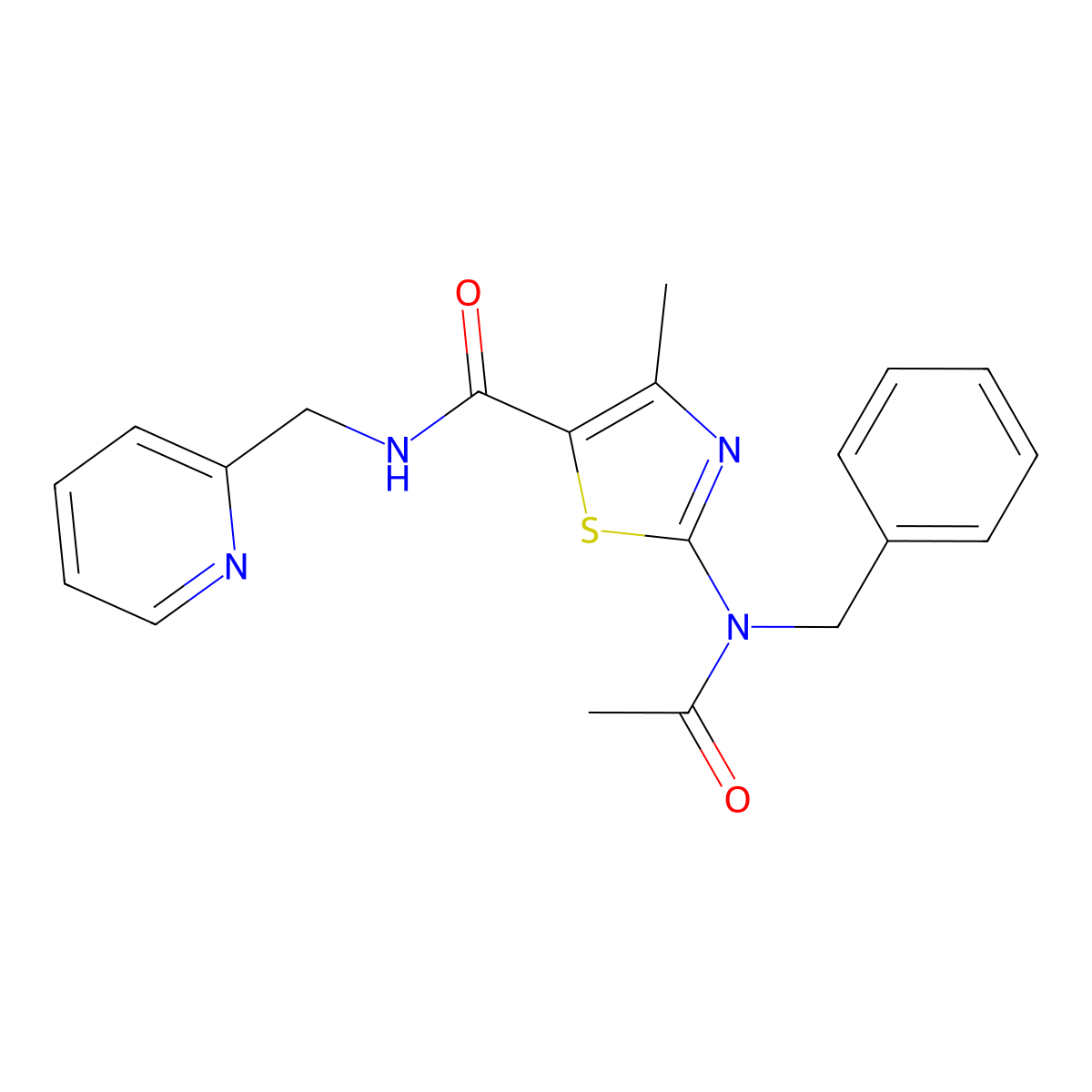 2-[acetyl(benzyl)amino]-4-methyl-N-(2-pyridylmethyl)-1,3-thiazole-5-carboxamide molecular structure, CAS 1232781-08-6