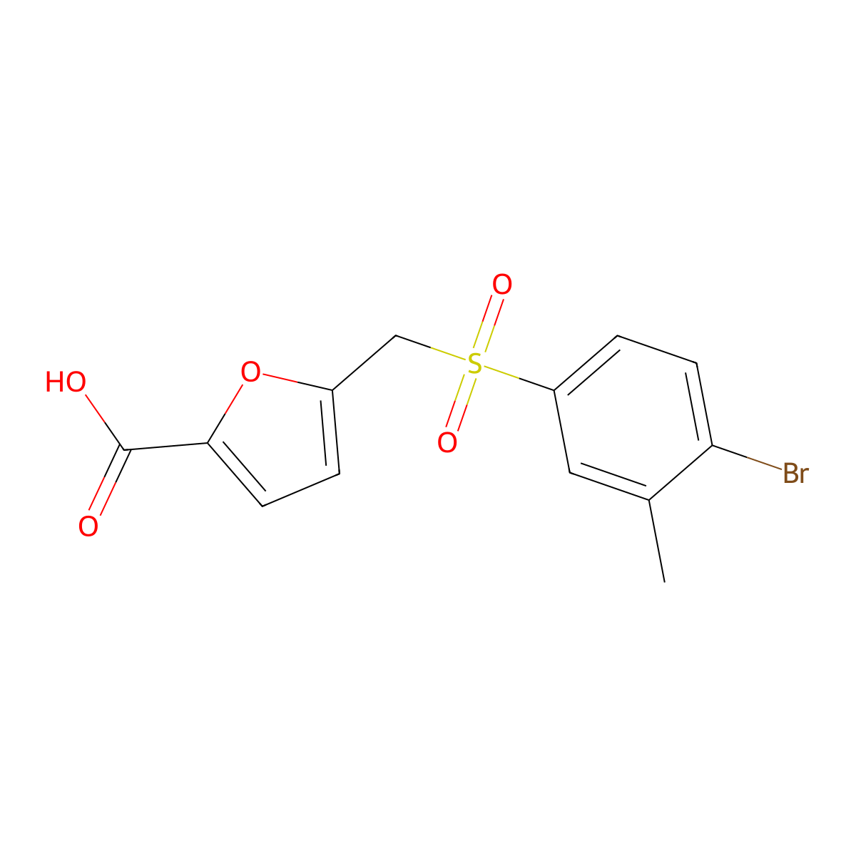 5-{[(4-Bromo-3-methylphenyl)sulfonyl]methyl}furan-2-carboxylic acid molecular structure, CAS 1232781-62-2