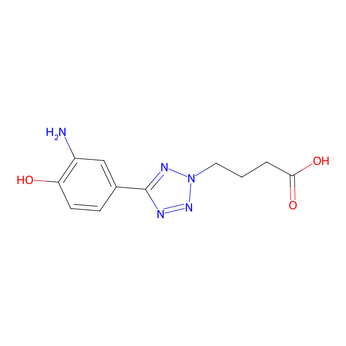 4-[5-(3-amino-4-hydroxyphenyl)-2H-tetrazol-2-yl]butanoic acid molecular structure, CAS 1232781-75-7