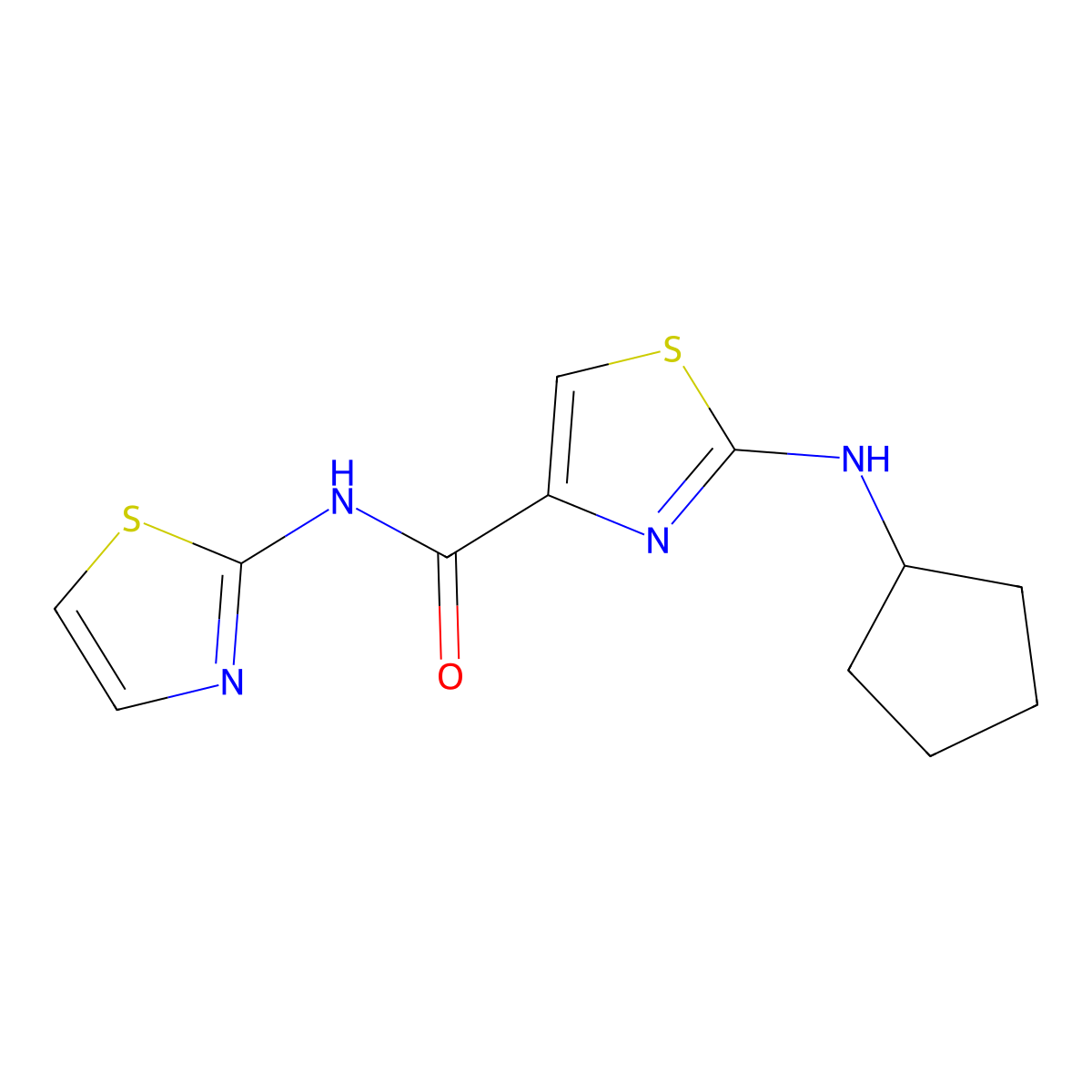 2-(cyclopentylamino)-N-(1,3-thiazol-2-yl)-1,3-thiazole-4-carboxamide molecular structure, CAS 1232781-87-1