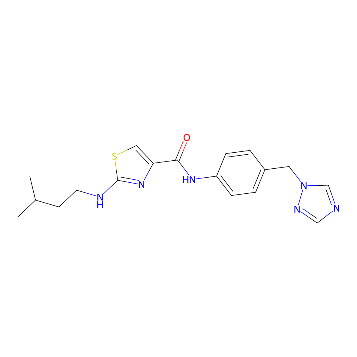 2-[(3-methylbutyl)amino]-N-[4-(1H-1,2,4-triazol-1-ylmethyl)phenyl]-1,3-thiazole-4-carboxamide molecular structure, CAS 1232782-20-5
