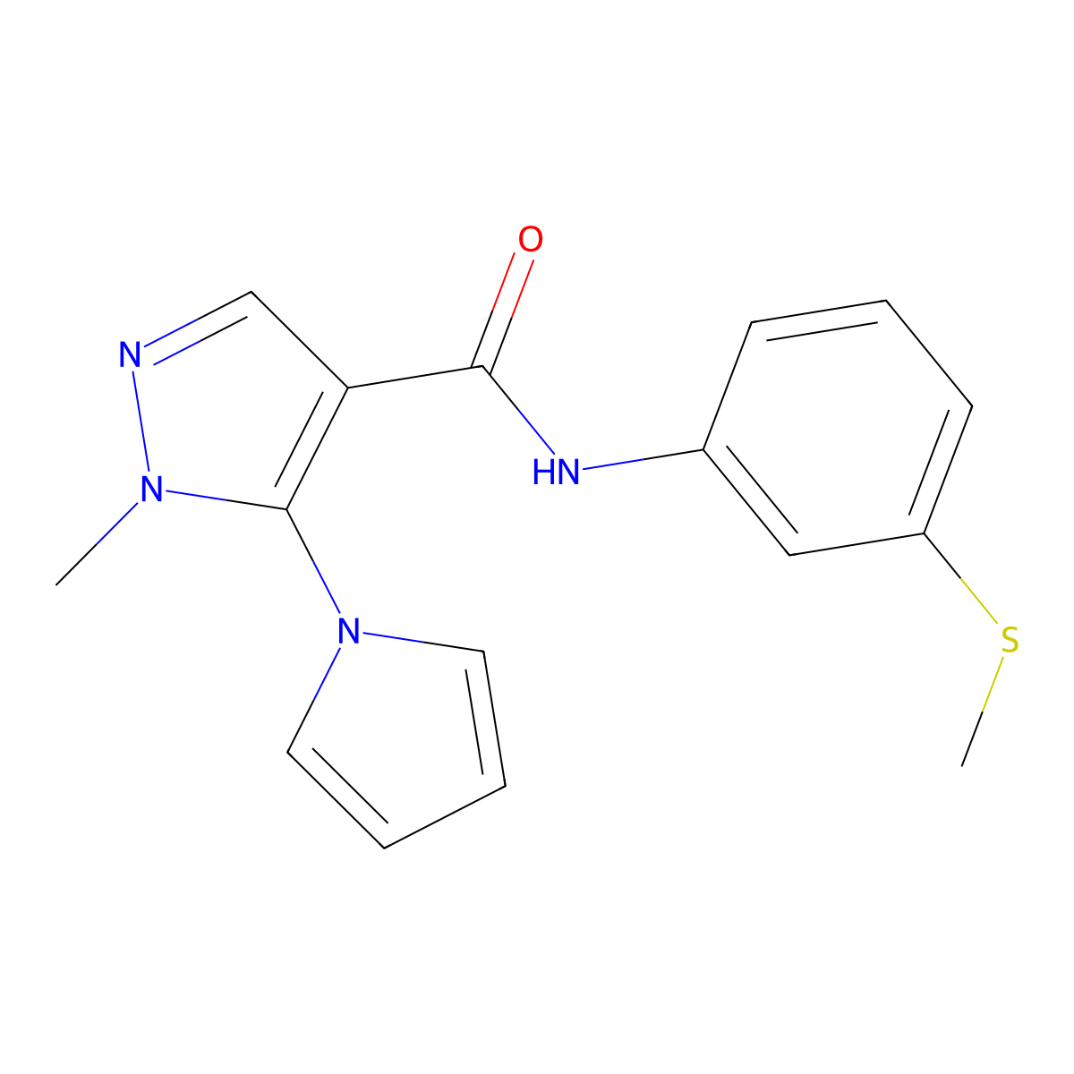 1-methyl-N-[3-(methylsulfanyl)phenyl]-5-(1H-pyrrol-1-yl)-1H-pyrazole-4-carboxamide molecular structure, CAS 1232782-57-8