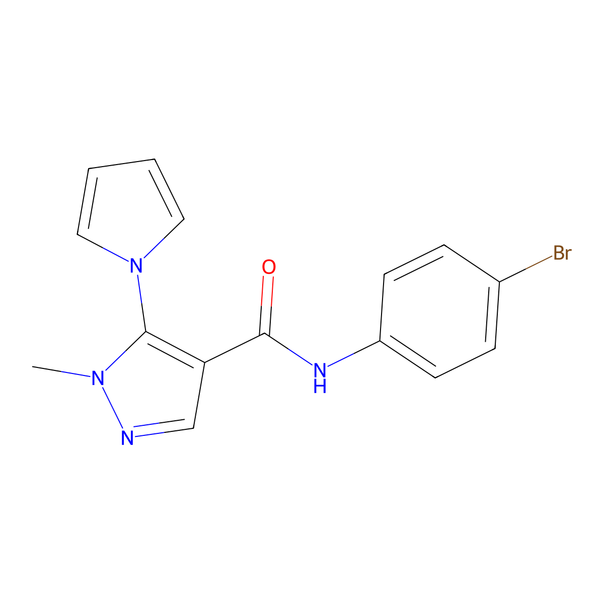 N-(4-bromophenyl)-1-methyl-5-(1H-pyrrol-1-yl)-1H-pyrazole-4-carboxamide molecular structure, CAS 1232782-81-8