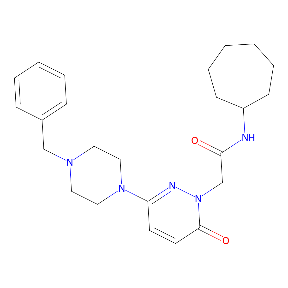 2-[3-(4-benzylpiperazin-1-yl)-6-oxopyridazin-1(6H)-yl]-N-cycloheptylacetamide molecular structure, CAS 1232783-95-7