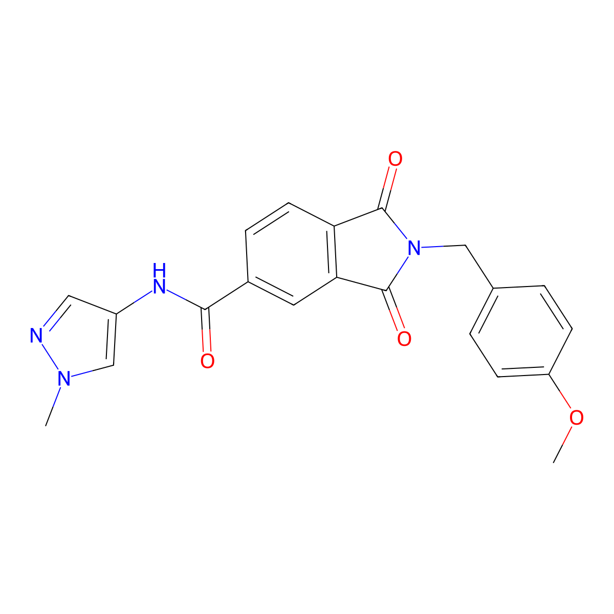 2-(4-methoxybenzyl)-N-(1-methyl-1H-pyrazol-4-yl)-1,3-dioxo-2,3-dihydro-1H-isoindole-5-carboxamide molecular structure, CAS 1232784-95-0