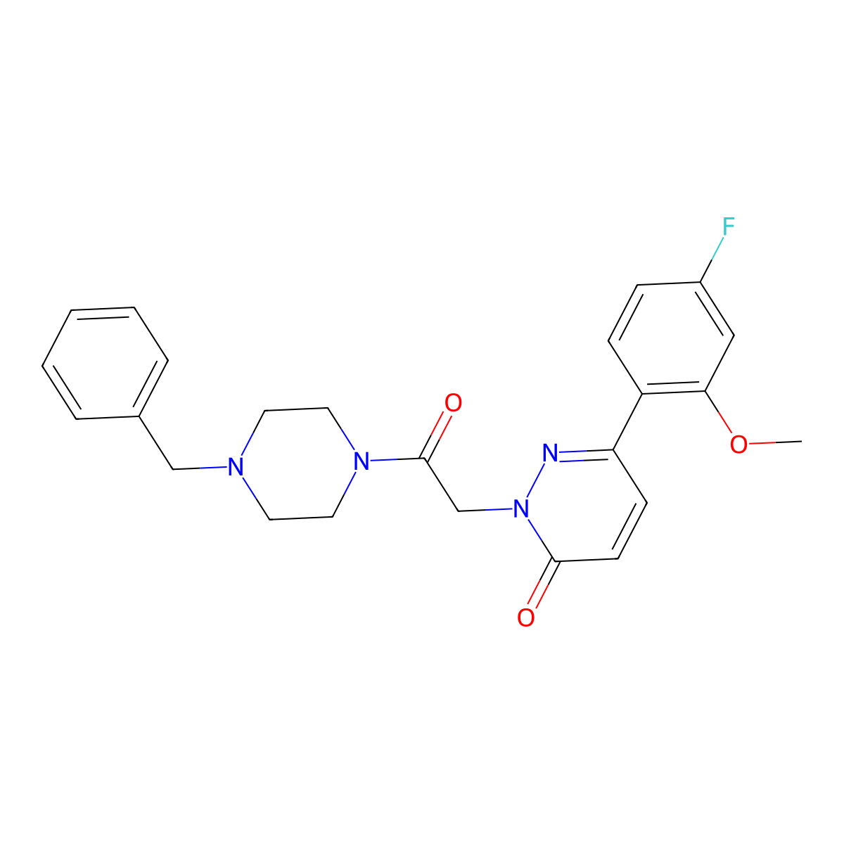 2-[2-(4-benzylpiperazino)-2-oxoethyl]-6-(4-fluoro-2-methoxyphenyl)-3(2H)-pyridazinone molecular structure, CAS 1232785-35-1