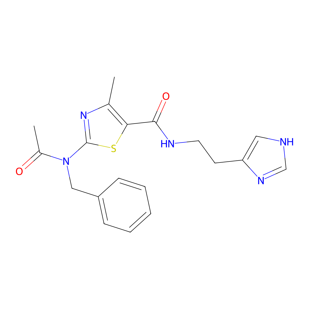 2-[acetyl(benzyl)amino]-N-[2-(1H-imidazol-4-yl)ethyl]-4-methyl-1,3-thiazole-5-carboxamide molecular structure, CAS 1232785-43-1