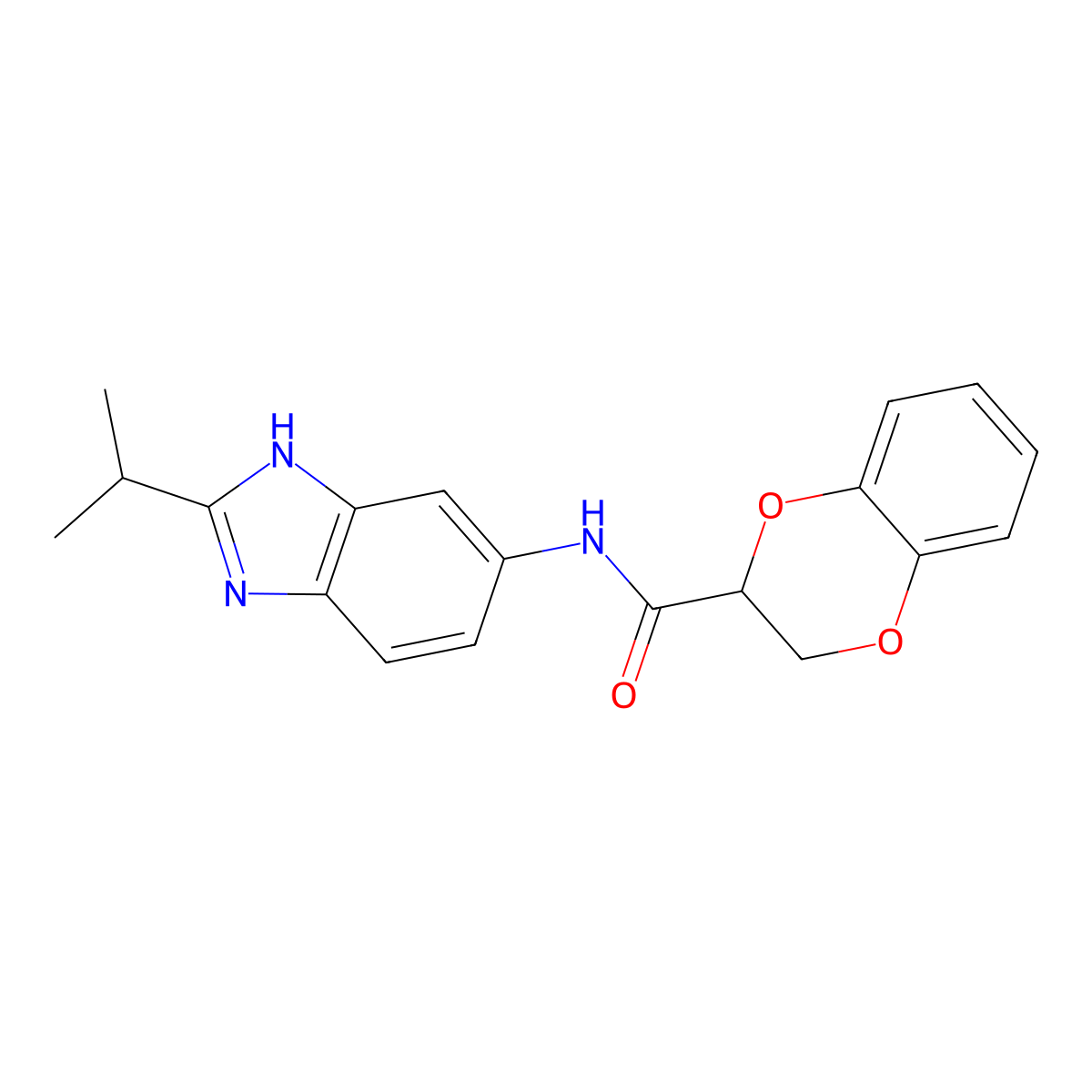 N-[2-(propan-2-yl)-1H-benzimidazol-5-yl]-2,3-dihydro-1,4-benzodioxine-2-carboxamide molecular structure, CAS 1232785-50-0