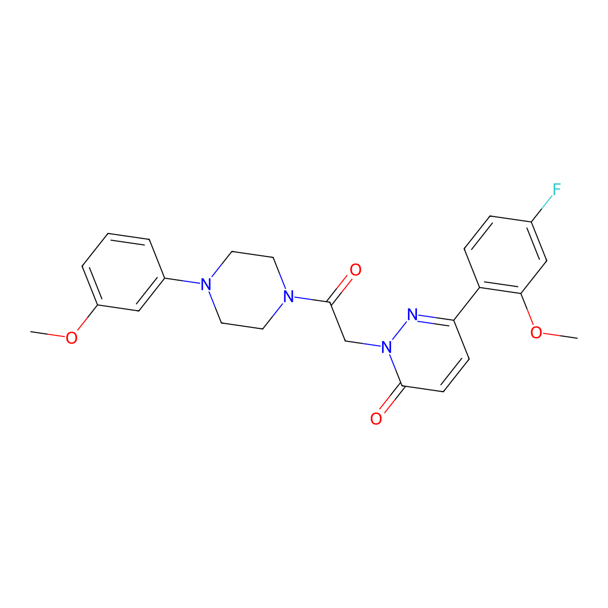 6-(4-fluoro-2-methoxyphenyl)-2-{2-[4-(3-methoxyphenyl)piperazino]-2-oxoethyl}-3(2H)-pyridazinone molecular structure, CAS 1232785-66-8