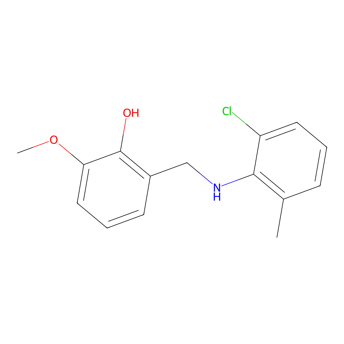 2-{[(2-Chloro-6-methylphenyl)amino]methyl}-6-methoxyphenol molecular structure, CAS 1232785-77-1
