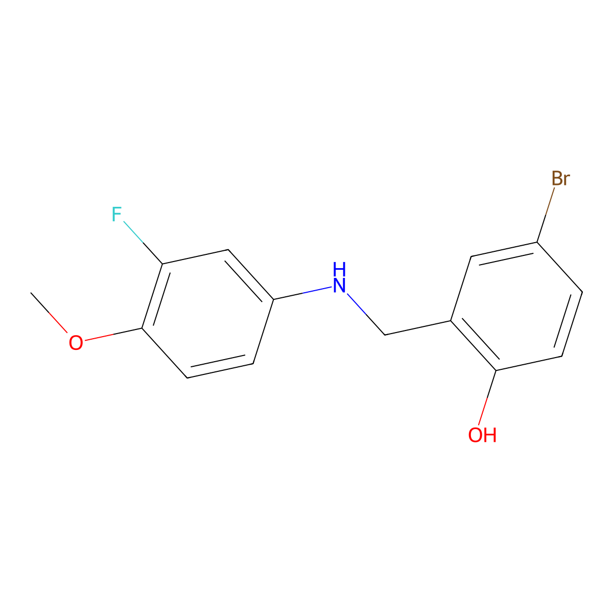 4-Bromo-2-{[(3-fluoro-4-methoxyphenyl)amino]methyl}phenol molecular structure, CAS 1232786-40-1