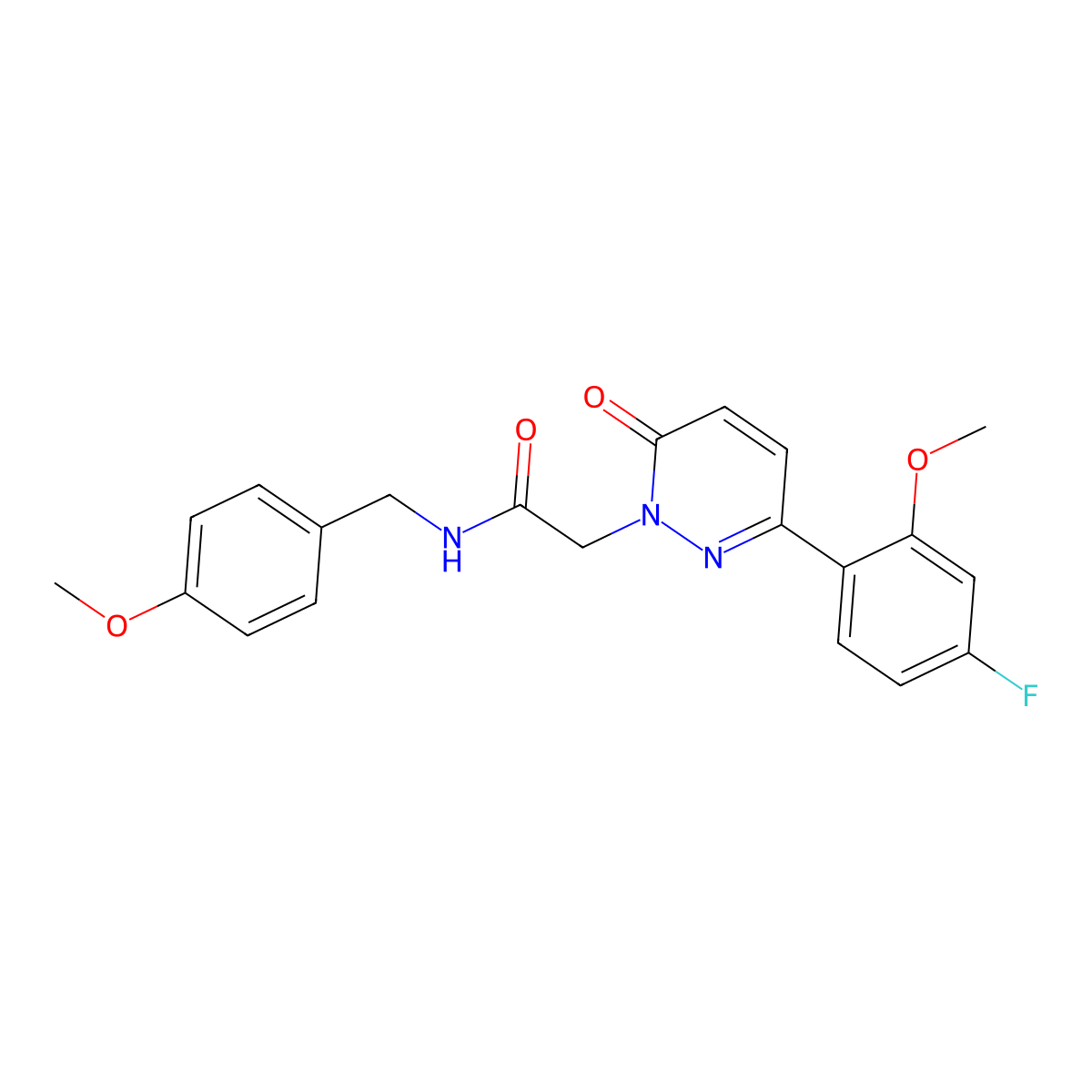 2-(3-(4-fluoro-2-methoxyphenyl)-6-oxopyridazin-1(6H)-yl)-N-(4-methoxybenzyl)acetamide molecular structure, CAS 1232786-81-0