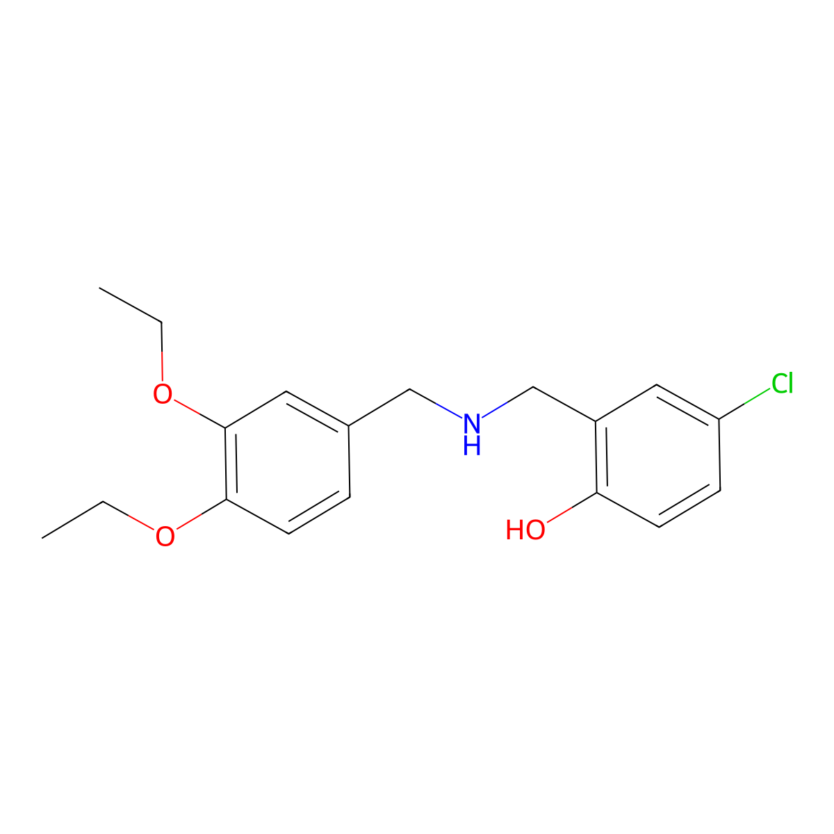 4-Chloro-2-{[(3,4-diethoxybenzyl)amino]methyl}phenol molecular structure, CAS 1232786-90-1