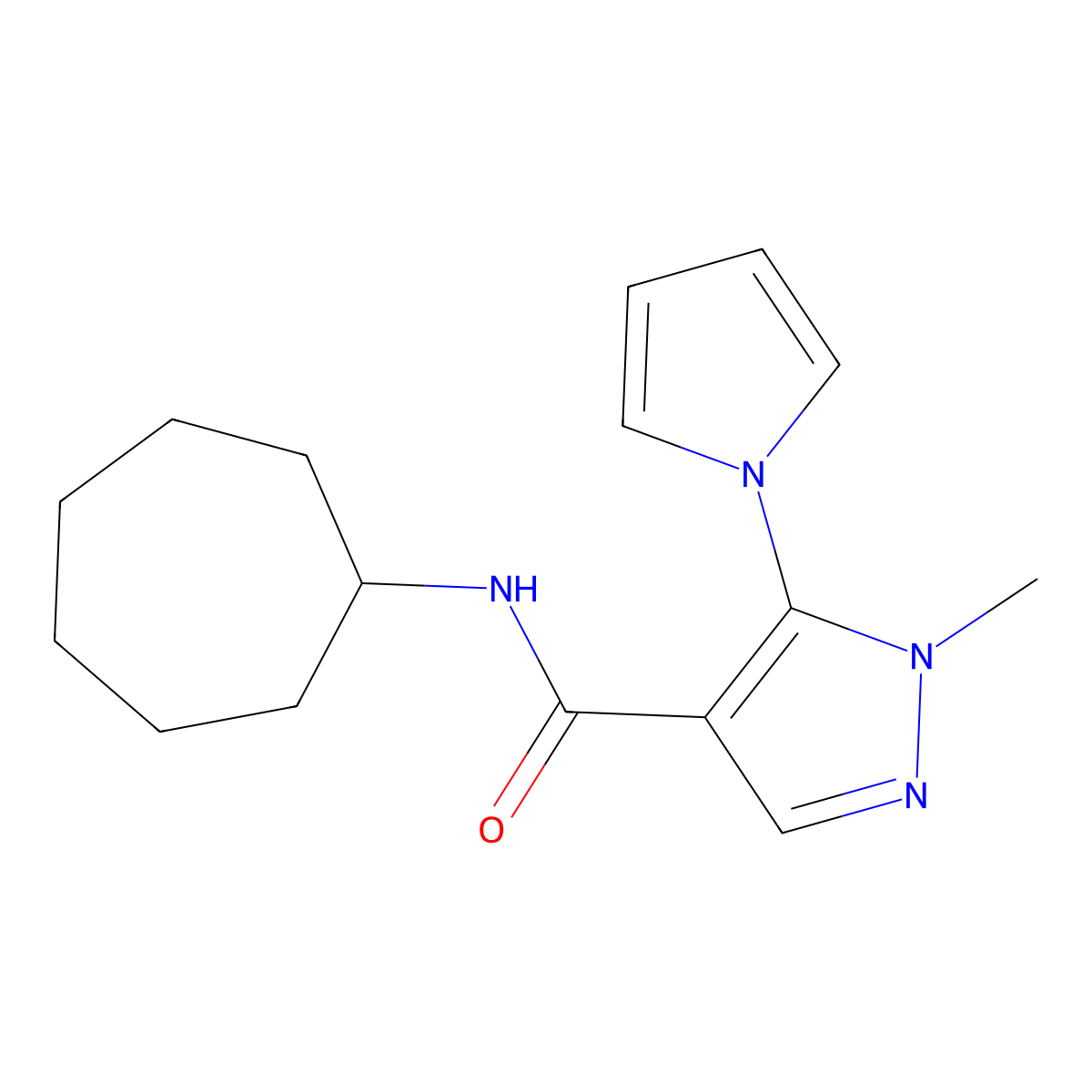N-cycloheptyl-1-methyl-5-(1H-pyrrol-1-yl)-1H-pyrazole-4-carboxamide molecular structure, CAS 1232787-59-5