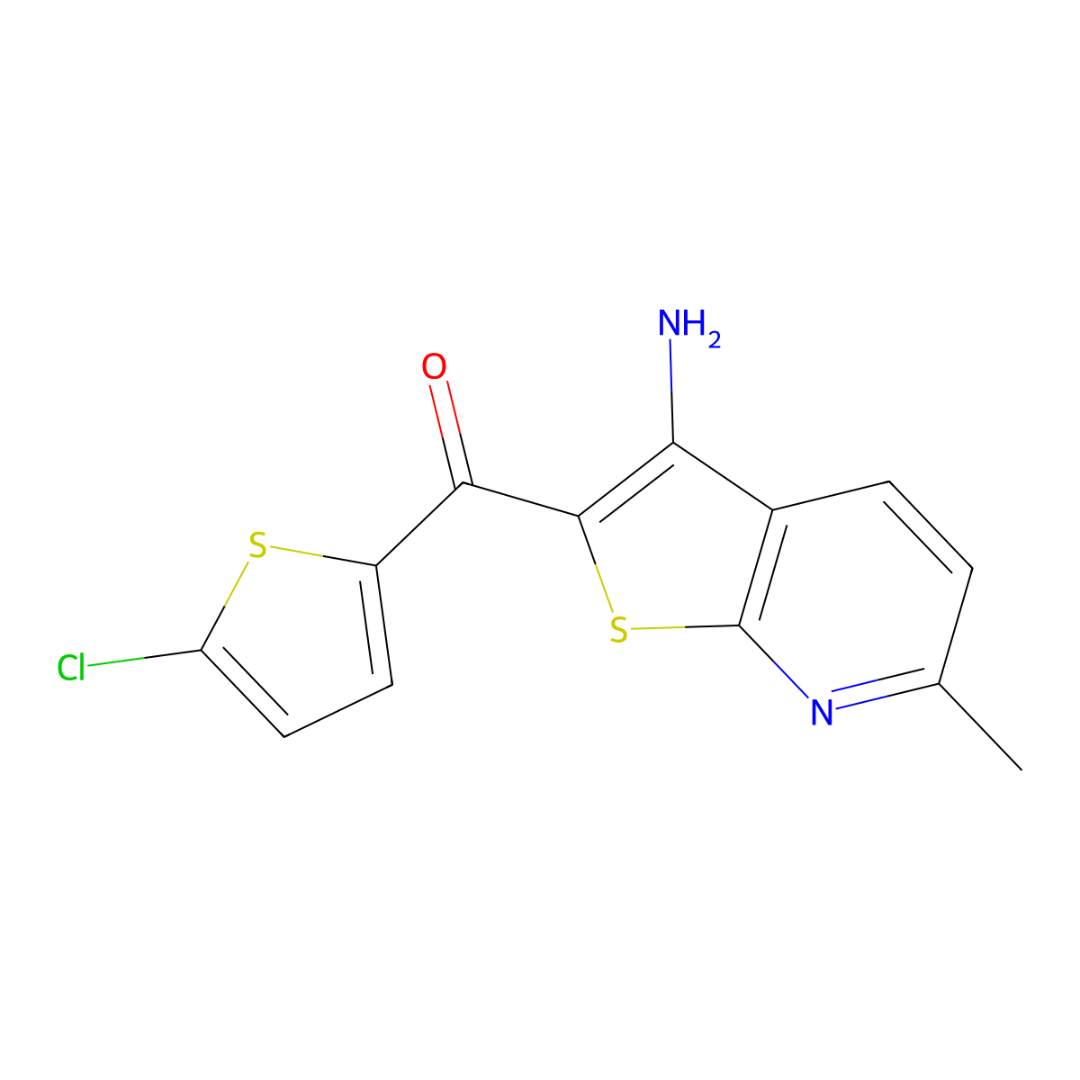 (3-Amino-6-methylthieno[2,3-b]pyridin-2-yl)(5-chlorothiophen-2-yl)methanone molecular structure, CAS 1232788-08-7