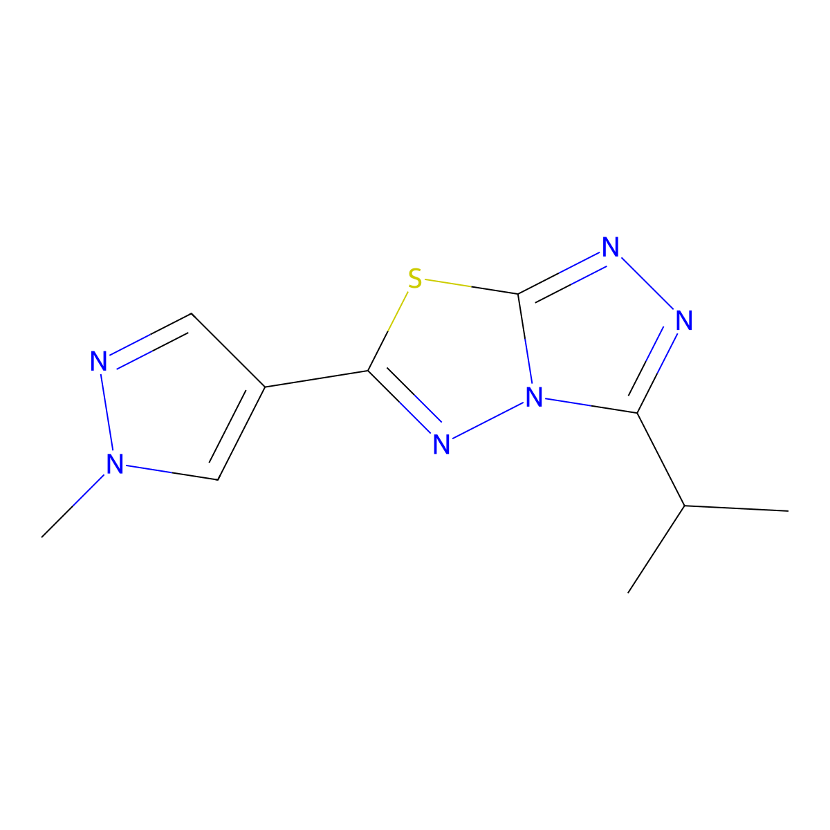 4-(3-Isopropyl-[1,2,4]triazolo[3,4-b][1,3,4]thiadiazol-6-yl)-1-methylpyrazole molecular structure, CAS 1232789-29-5