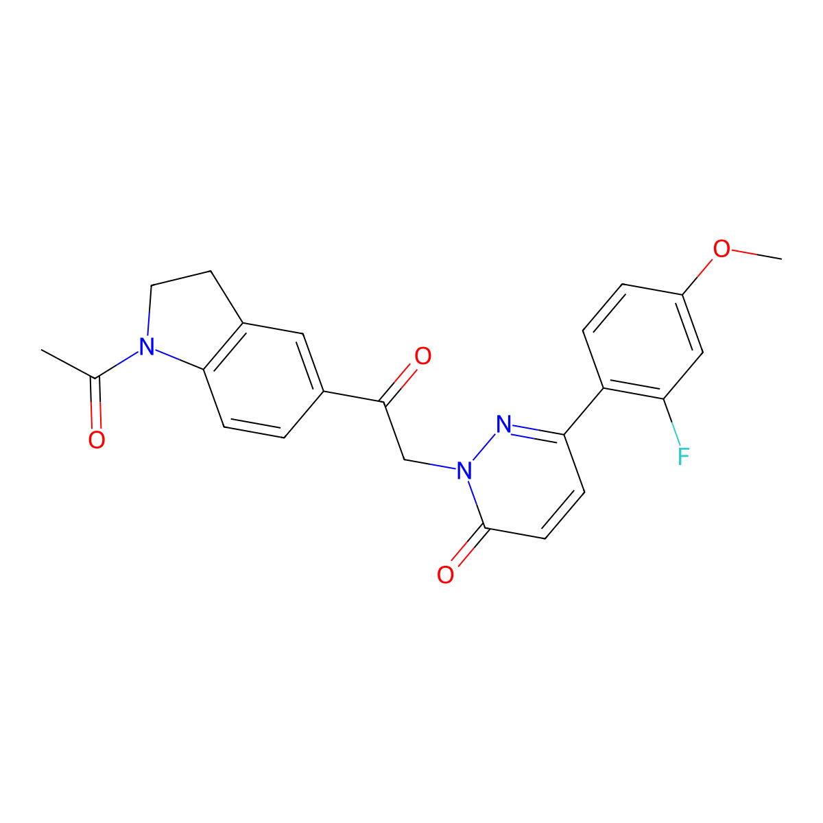 2-[2-(1-acetyl-2,3-dihydro-1H-indol-5-yl)-2-oxoethyl]-6-(2-fluoro-4-methoxyphenyl)pyridazin-3(2H)-one molecular structure, CAS 1232789-74-0