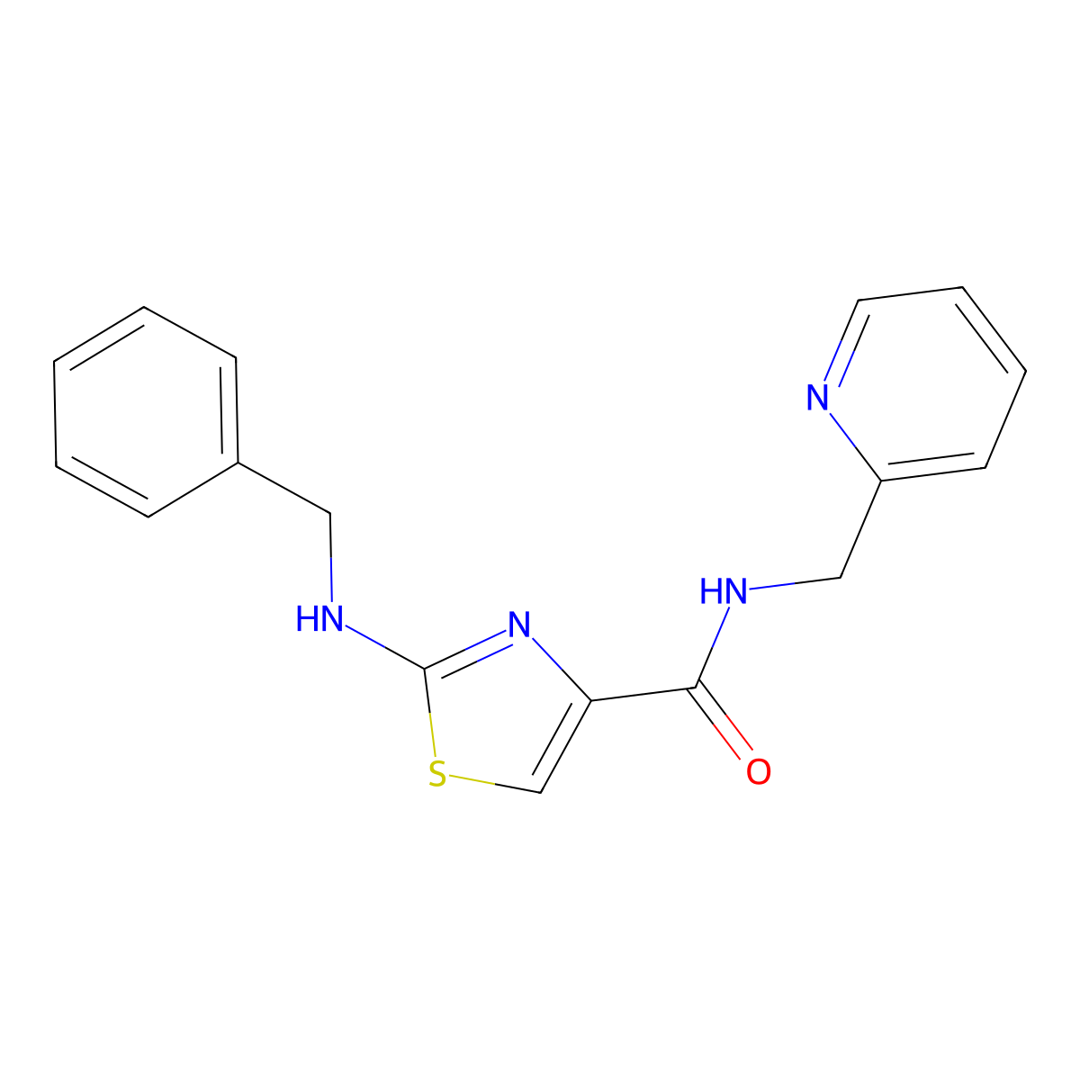 2-(benzylamino)-N-(2-pyridylmethyl)-1,3-thiazole-4-carboxamide molecular structure, CAS 1232790-37-2