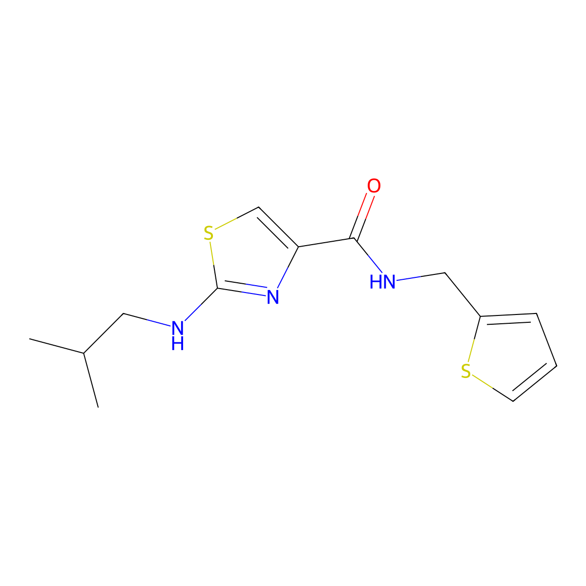 2-(isobutylamino)-N-(2-thienylmethyl)-1,3-thiazole-4-carboxamide molecular structure, CAS 1232790-58-7