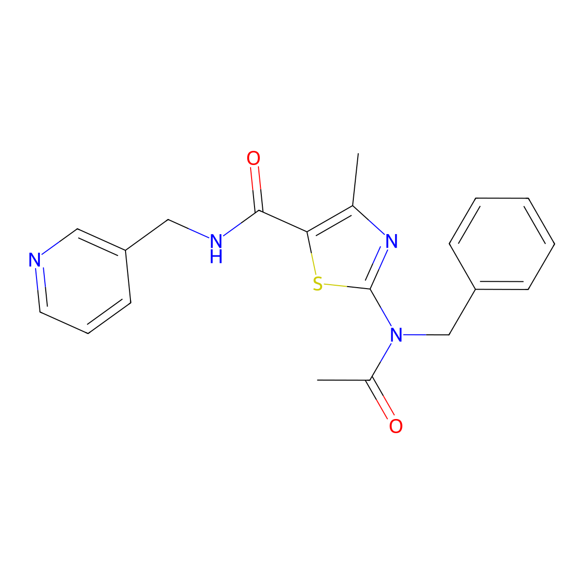 2-[acetyl(benzyl)amino]-4-methyl-N-(3-pyridylmethyl)-1,3-thiazole-5-carboxamide molecular structure, CAS 1232790-59-8