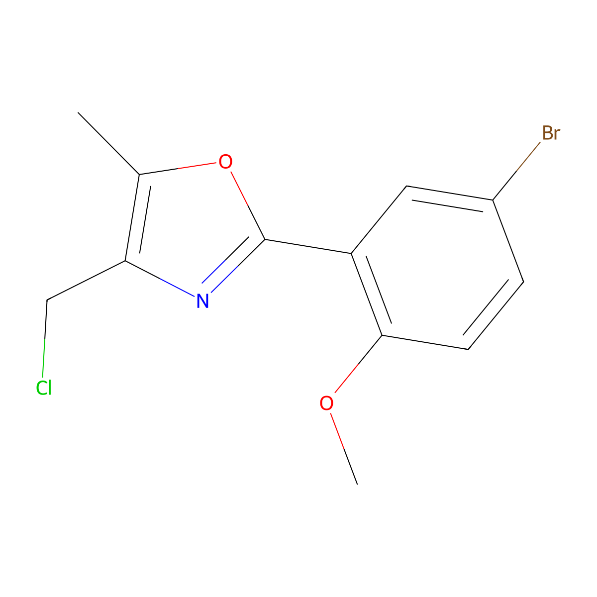 2-(5-Bromo-2-methoxyphenyl)-4-(chloromethyl)-5-methyl-1,3-oxazole molecular structure, CAS 1232790-77-0