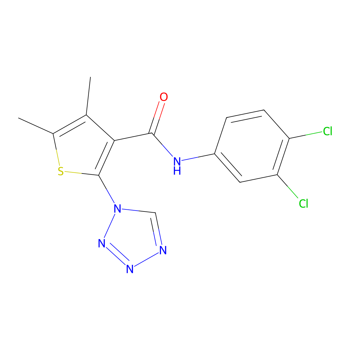 N-(3,4-dichlorophenyl)-4,5-dimethyl-2-(1H-tetrazol-1-yl)thiophene-3-carboxamide molecular structure, CAS 1232790-78-1