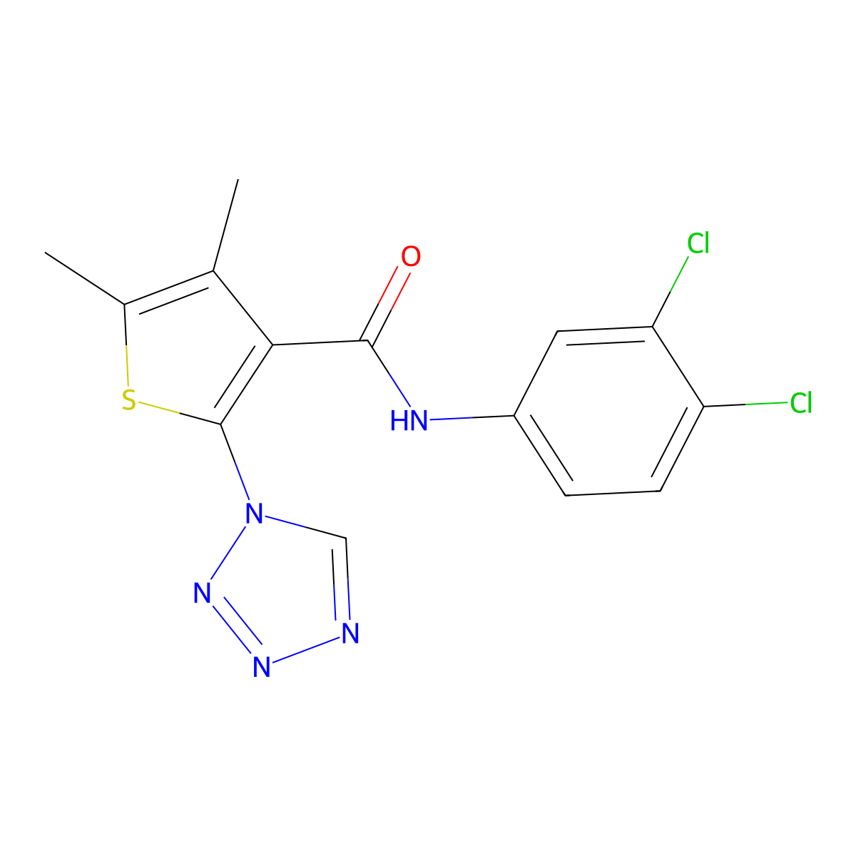 N-(3,4-dichlorophenyl)-4,5-dimethyl-2-(1H-tetrazol-1-yl)thiophene-3-carboxamide molecular structure, CAS 1232790-78-1