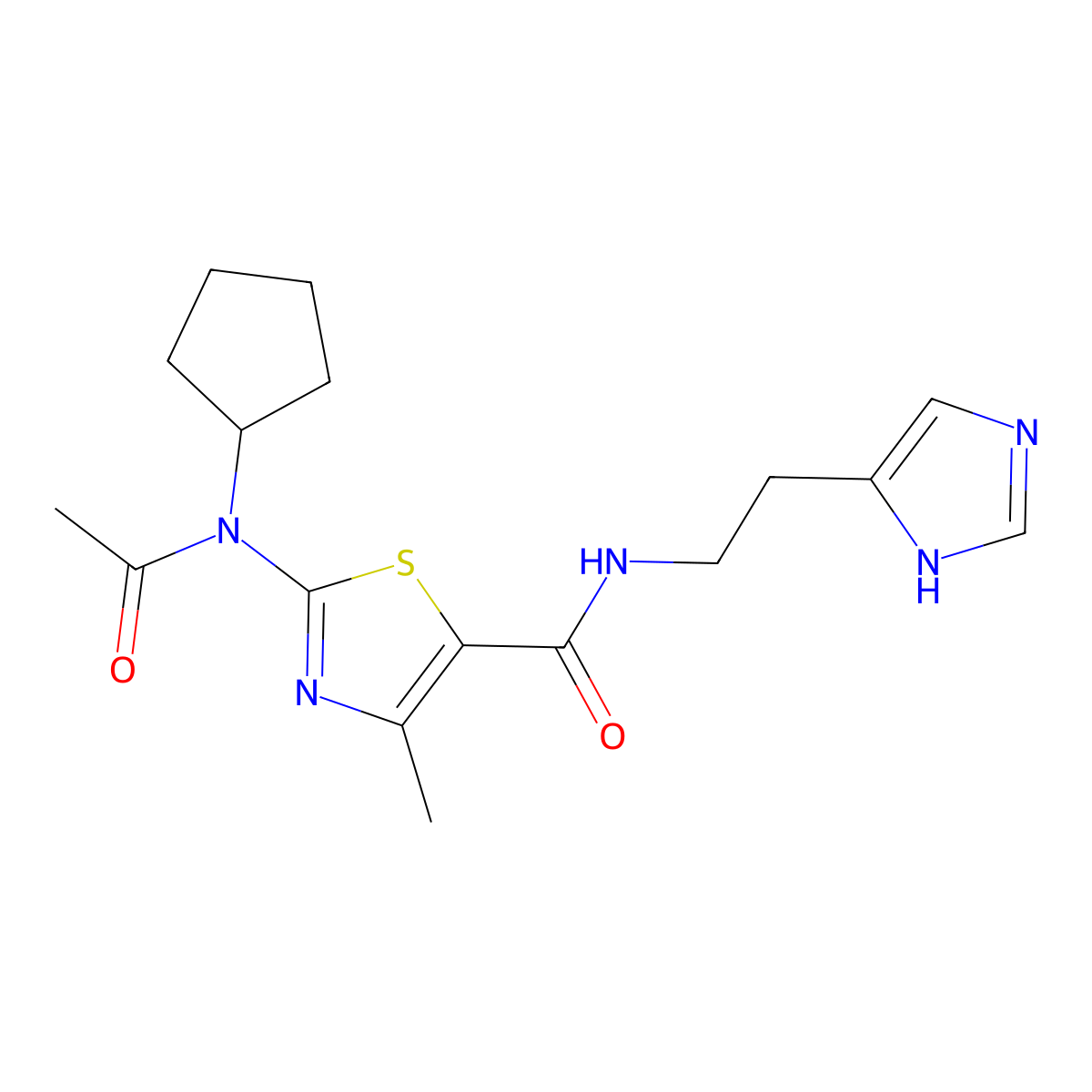2-[acetyl(cyclopentyl)amino]-N-[2-(1H-imidazol-4-yl)ethyl]-4-methyl-1,3-thiazole-5-carboxamide molecular structure, CAS 1232791-18-2
