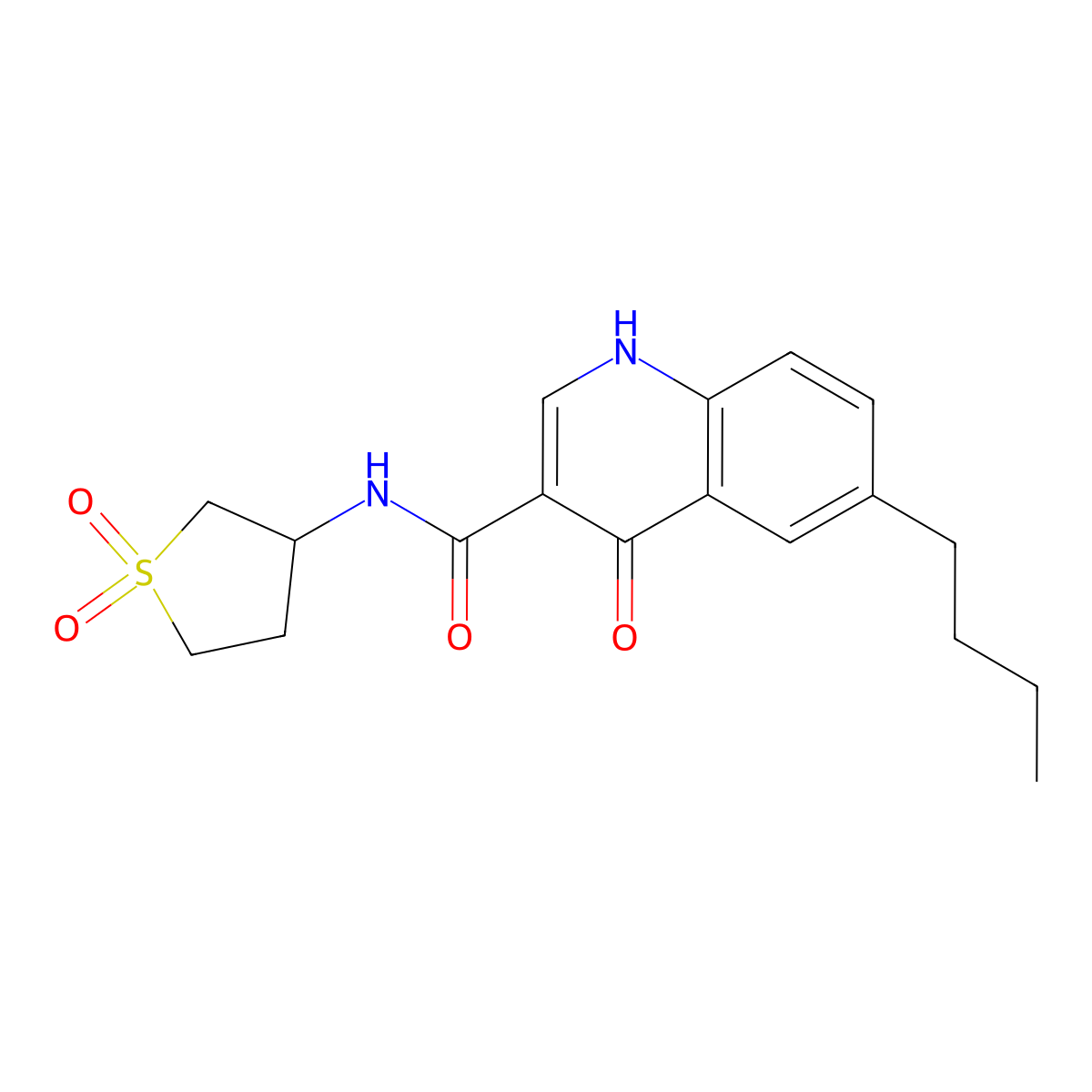 6-butyl-N-(1,1-dioxidotetrahydrothiophen-3-yl)-4-hydroxyquinoline-3-carboxamide molecular structure, CAS 1232791-27-3