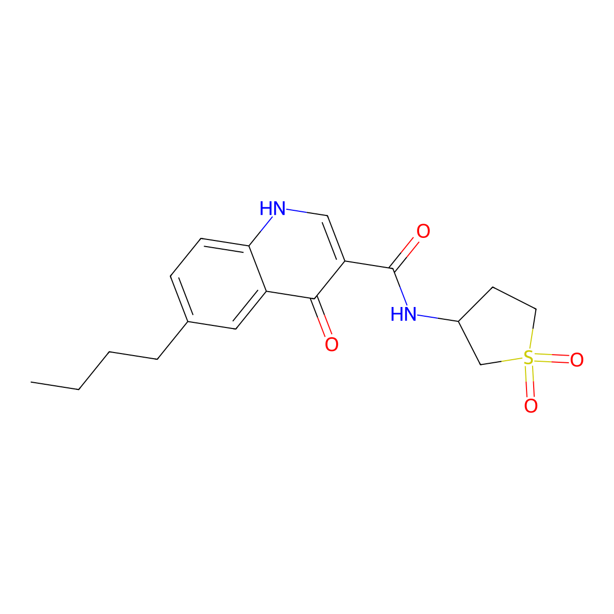 6-butyl-N-(1,1-dioxidotetrahydrothiophen-3-yl)-4-hydroxyquinoline-3-carboxamide molecular structure, CAS 1232791-27-3