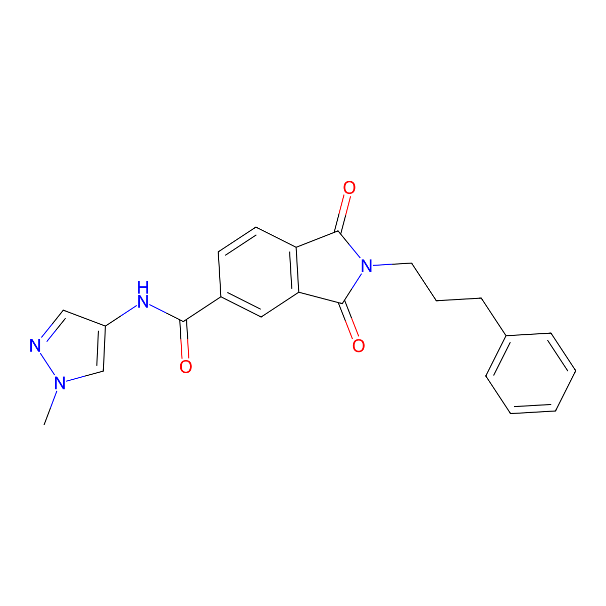 N-(1-methyl-1H-pyrazol-4-yl)-1,3-dioxo-2-(3-phenylpropyl)-2,3-dihydro-1H-isoindole-5-carboxamide molecular structure, CAS 1232791-63-7