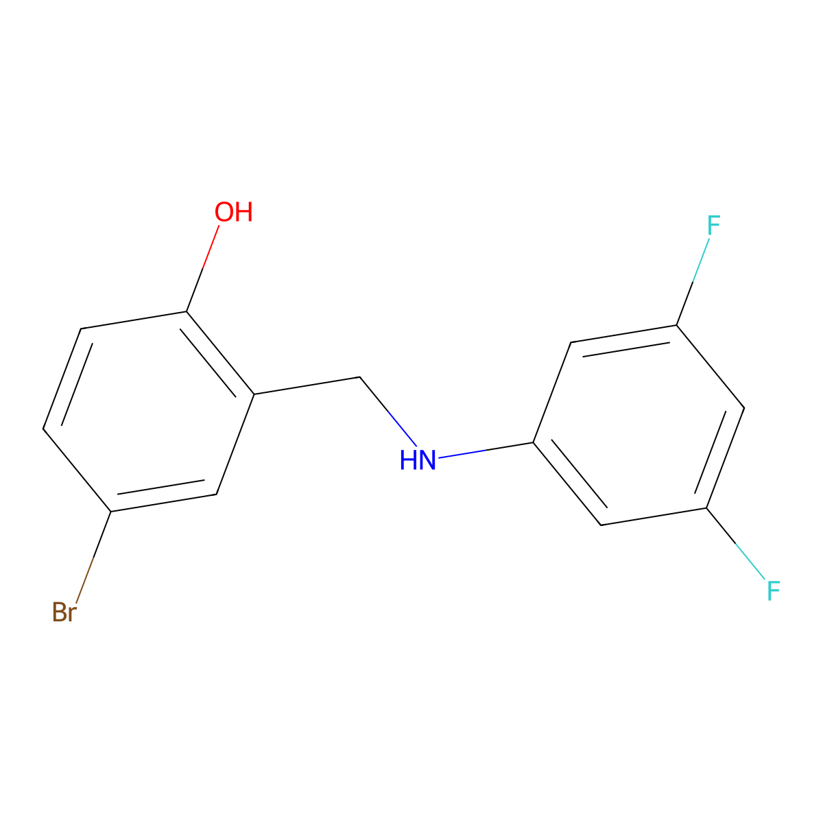 4-Bromo-2-{[(3,5-difluorophenyl)amino]methyl}phenol molecular structure, CAS 1232791-66-0