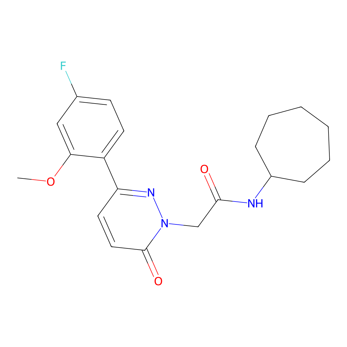 N-cycloheptyl-2-(3-(4-fluoro-2-methoxyphenyl)-6-oxopyridazin-1(6H)-yl)acetamide molecular structure, CAS 1232791-97-7