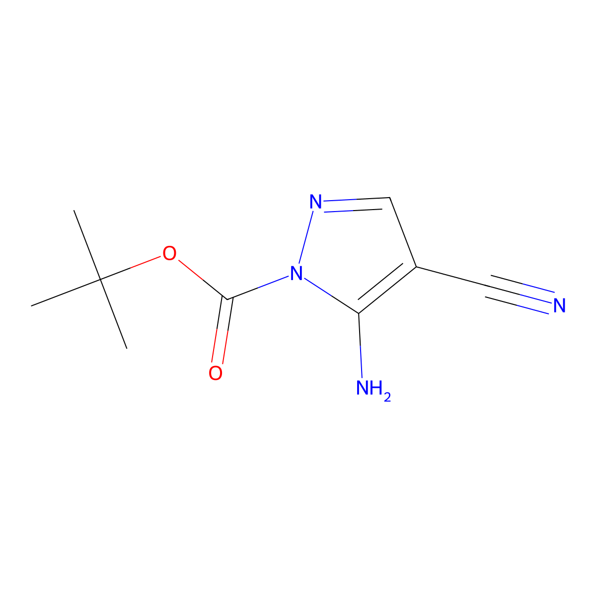 tert-butyl 5-amino-4-cyano-1H-pyrazole-1-carboxylate molecular structure, CAS 1232792-00-5