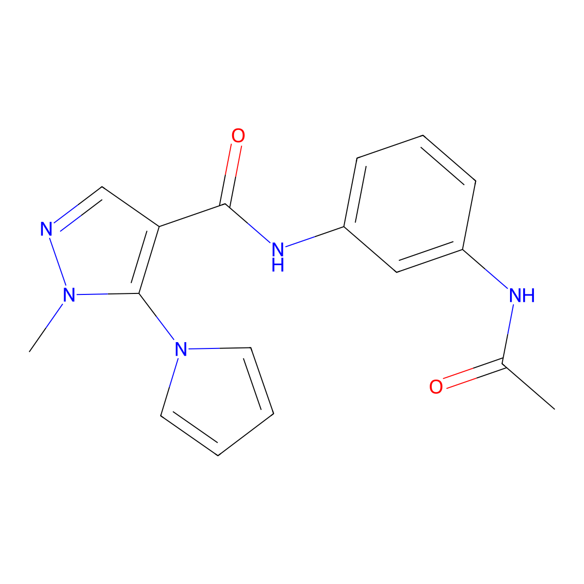 N-(3-acetamidophenyl)-1-methyl-5-(1H-pyrrol-1-yl)-1H-pyrazole-4-carboxamide molecular structure, CAS 1232792-89-0