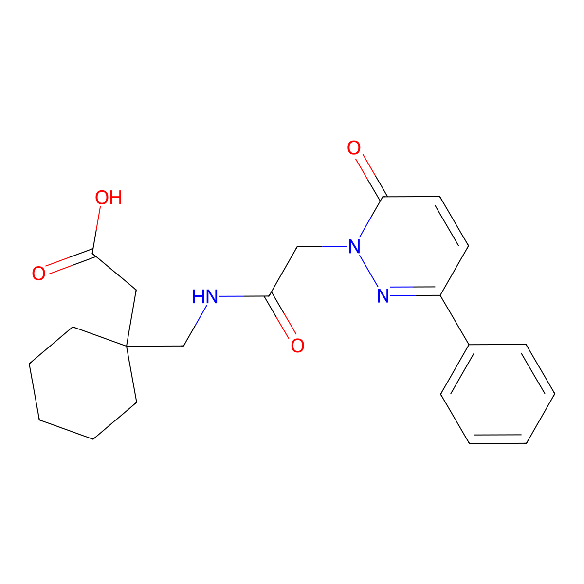 [1-({[(6-oxo-3-phenylpyridazin-1(6H)-yl)acetyl]amino}methyl)cyclohexyl]acetic acid molecular structure, CAS 1232794-13-6