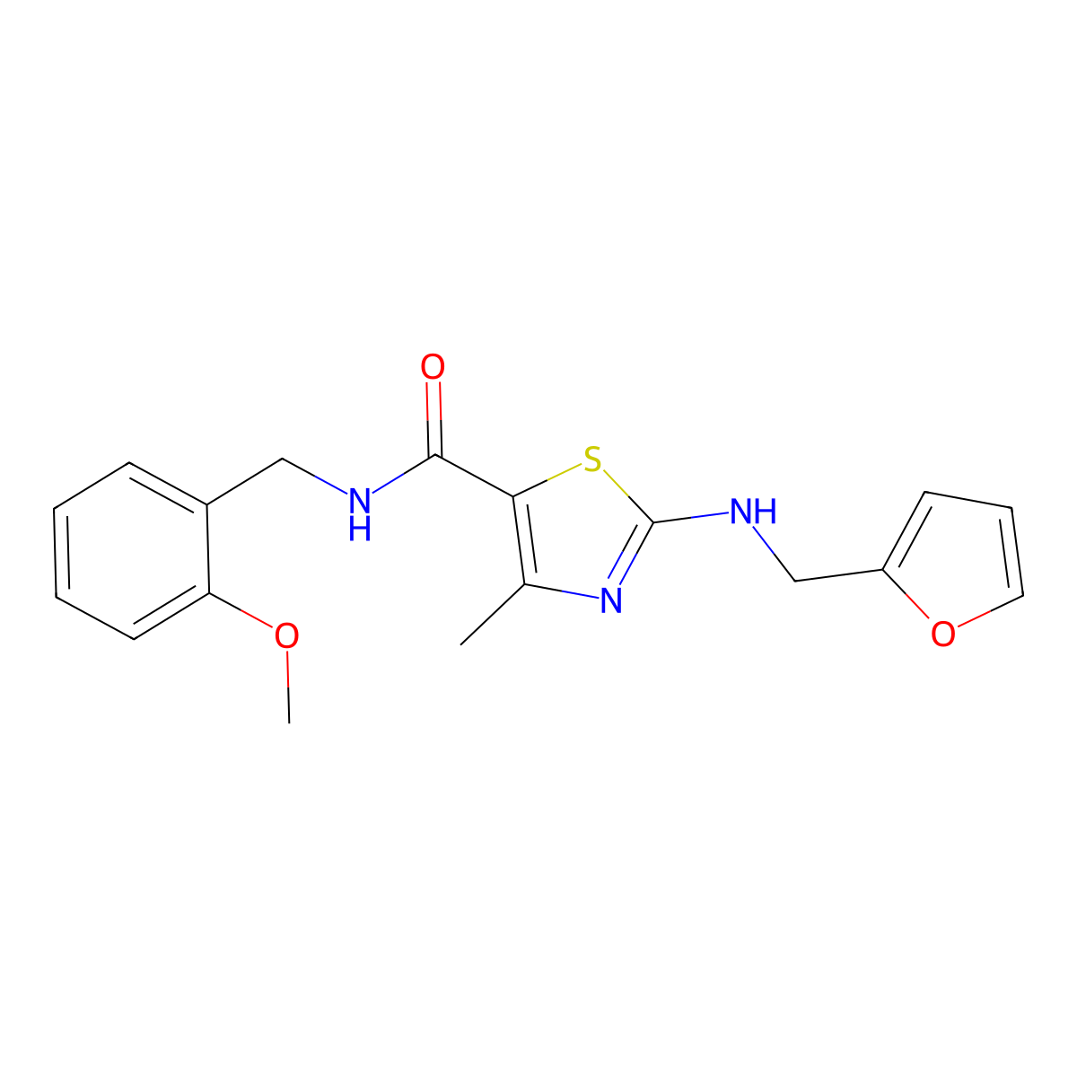 2-[(furan-2-ylmethyl)amino]-N-(2-methoxybenzyl)-4-methyl-1,3-thiazole-5-carboxamide molecular structure, CAS 1232794-15-8