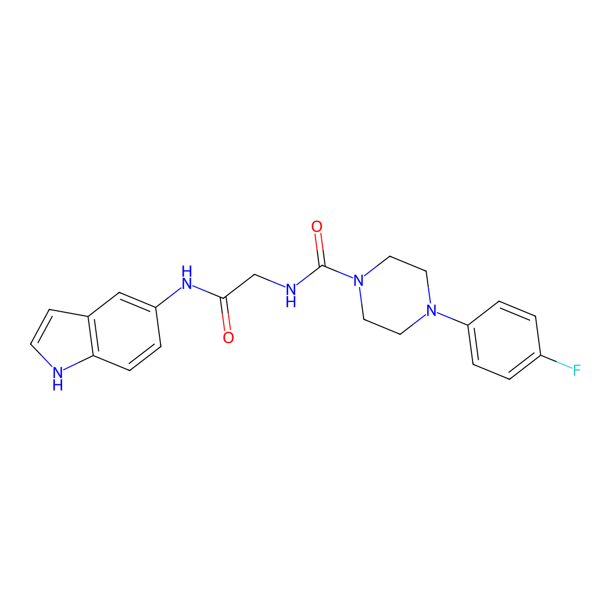 4-(4-fluorophenyl)-N-[2-(1H-indol-5-ylamino)-2-oxoethyl]piperazine-1-carboxamide molecular structure, CAS 1232794-18-1
