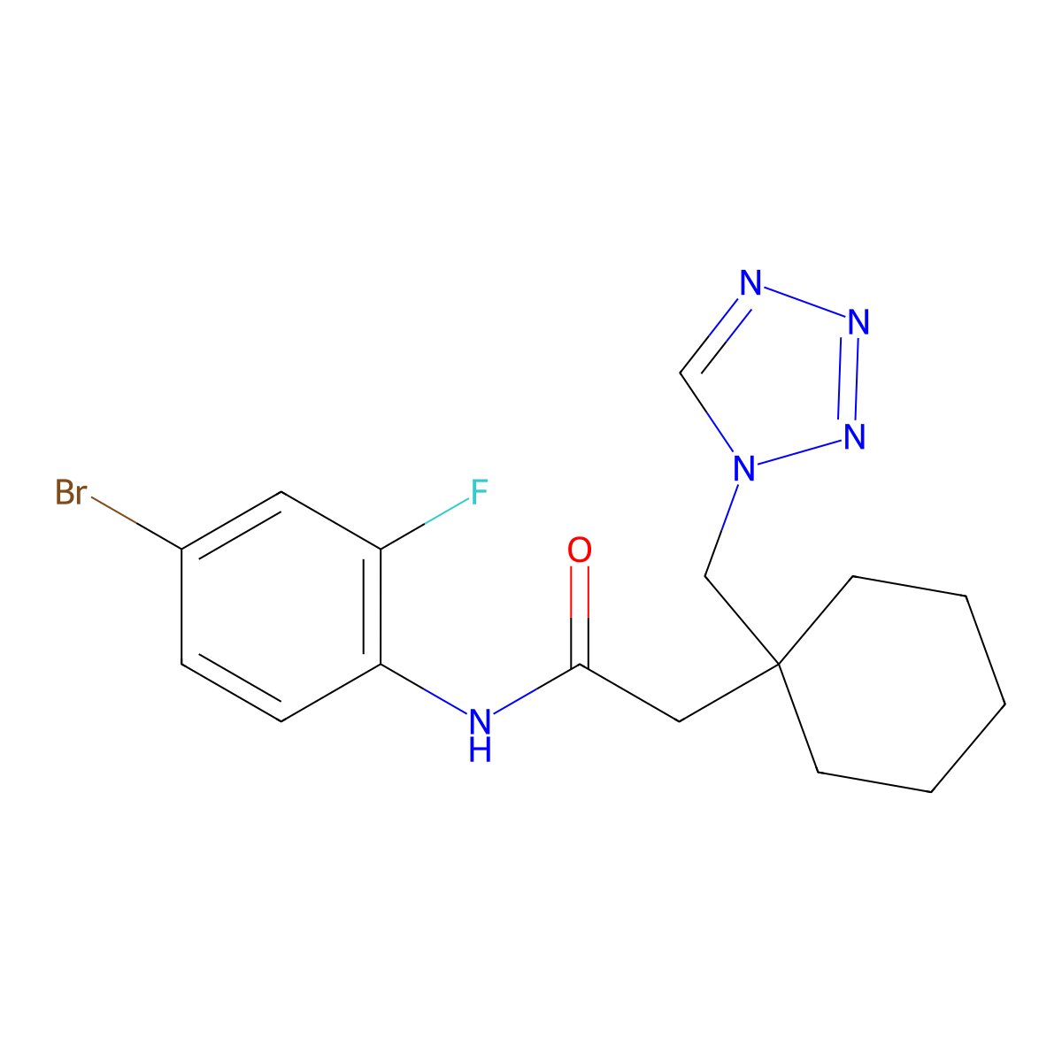 N-(4-bromo-2-fluorophenyl)-2-[1-(1H-tetrazol-1-ylmethyl)cyclohexyl]acetamide molecular structure, CAS 1232794-26-1
