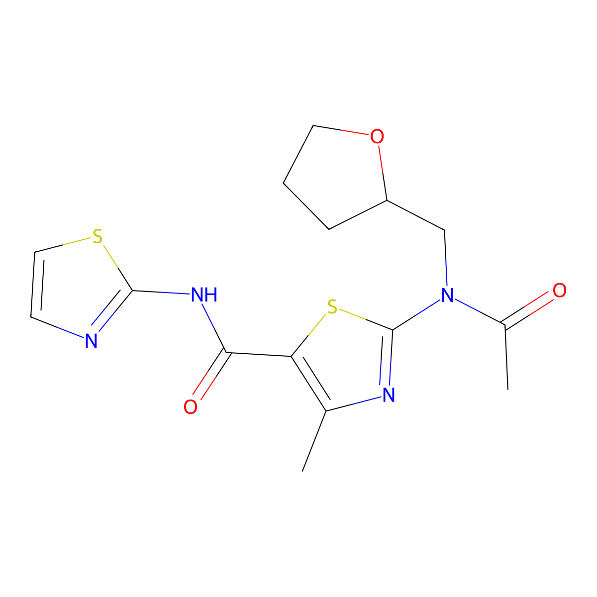 2-[acetyl(tetrahydrofuran-2-ylmethyl)amino]-4-methyl-N-(1,3-thiazol-2-yl)-1,3-thiazole-5-carboxamide molecular structure, CAS 1232794-31-8